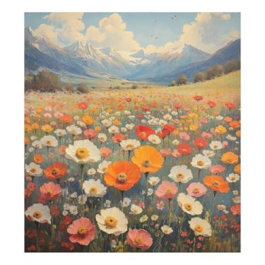 Imagem de Blueangle Pintura a óleo vintage flores silvestres capa ímã máquina de lavar louça, decoração frontal da capa da máquina de lavar louça, adesivos de eletrodomésticos, 58 cm C x 66 cm adesivo magnético