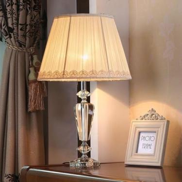 Imagem de Luminária de cabeceira nórdica de cristal, luminária de mesa, cabeceira de quarto, sala de estar, luz luxuosa, aconchegante e romântica, controle remoto, luminária criativa para hotel (bege)
