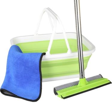 Imagem de Kit de limpeza de janelas, rodo com balde para limpeza de para-brisas, banheiro, portas de chuveiro, espelhos, azulejos e janelas de carro (verde)