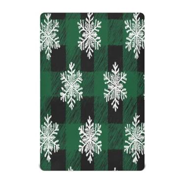 Imagem de Blueangle Jogo de lençol de berço macio respirável verde e preto com flocos de neve guingão, adequado para colchão de berço padrão (790)