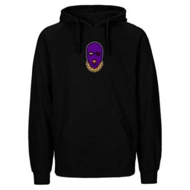 Imagem de Blusa de Frio Flanelada Unissex Estampada Moletom Canguru Preta Com Capuz-Masculino