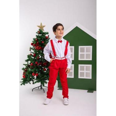Imagem de Conjunto Social Infantil Meninos Miss Cherry com Suspensório Vermelho,