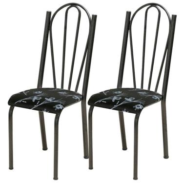 Imagem de Kit 02 Cadeiras Tubular America 021 Cromo Preto Assento Preto Flor Artef Preto Flor