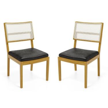 Imagem de Kit Com 2 Cadeiras Milena Madeira Maciça Assentos Estofados Encostos De Tela Sintética Courino Preto 503