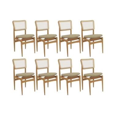 Imagem de Cadeira Sala De Jantar Stela 1cmm013ca Premium Madeira Maciça Kit 8 Un Carvalho-boucle Bege-tela Bege - Kappesberg