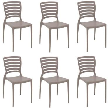 Imagem de Kit 6 Cadeiras Sofia Camurça Tramontina Encosto Vazado Horizontal 92237/310