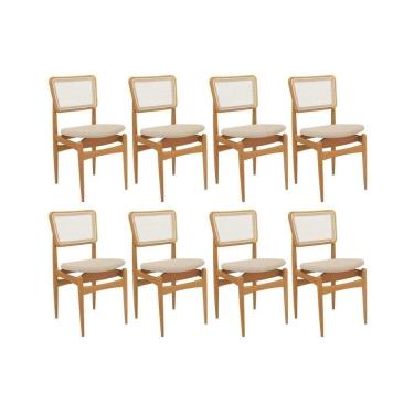 Imagem de Cadeira Sala De Jantar Stela 1cmm013ca Premium Madeira Maciça Kit 8 Un Carvalho-linho Bege Argila-tela Bege - Kappesberg