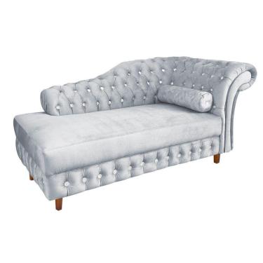 Imagem de Divã Chesterfield Capitonado Cinza com Strass Suede Drossi