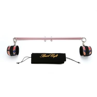 Imagem de Barra Spreader ajustada livremente em ouro rosa com tiras vermelhas para exercícios domésticos, barra de ioga expansível de aço inoxidável, kit de auxílio de pilates, equipamento esportivo doméstico