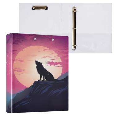 Imagem de Blueangle Fichário de 3 anéis de lobo solitário uivando com prancheta e 2 bolsos - Organizador de documentos decorativos de 3 cm para escritório, suprimentos para reuniões (782)
