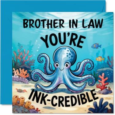 Imagem de Stuff4 Cartão de aniversário de cunhado - Youre Ink Credible - Cartão de feliz aniversário para cunhado da irmã irmão, cartões comemorativos de aniversário com ilustração de vida marinha subaquática