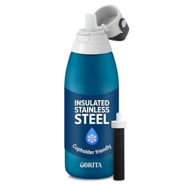 Imagem de Brita Garrafa de água de filtragem premium de aço inoxidável, livre de BPA, reutilizável, isolada, substitui 300 garrafas de água de plástico, o filtro dura 2 meses ou 40 galões, inclui 1 filtro,