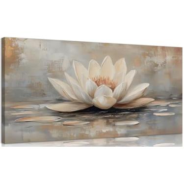 Imagem de Arte de parede em tela zen flor floral de lótus branco na água decoração de parede pôster de lótus arte impressa para ioga spa meditação sala espiritual banheiro sala de estar escritório 40,6 x 81,3