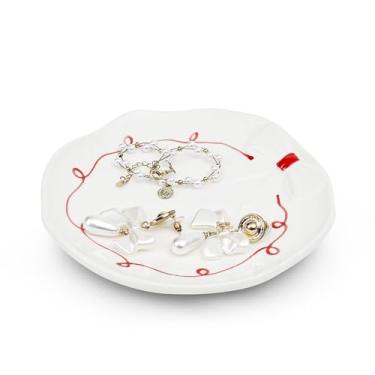 Imagem de Koythin Bandeja de joias Coquette Bow, prato de bugiganga de cerâmica para anéis, brincos, colares, pulseiras, chaves de relógio, presentes de decoração de quarto, suporte de perfume de vaidade