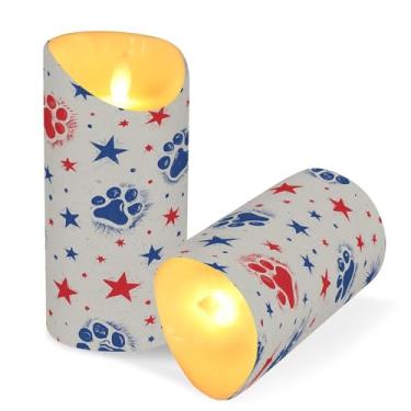 Imagem de Blueangle Pacote com 2 velas sem chama com estampa de pata de cachorro com controle remoto e temporizador, velas LED cintilantes (7,6 cm x 15 cm) para decoração de casa, casamento, acampamento (372)
