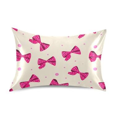 Imagem de SEHANY Capas de almofada de seda com laço rosa para cabelo e pele, capas de almofada de cetim respiráveis macias e refrescantes com fecho de envelope, tamanho king (50 x 76 cm)