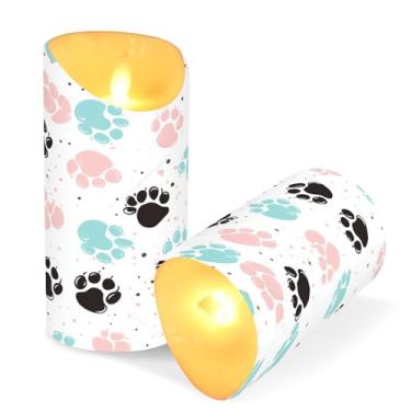Imagem de Blueangle Pacote com 2 velas sem chama de pata de cachorro com controle remoto e temporizador, velas LED cintilantes (7,6 cm x 9,9 cm) para decoração de casa, casamento, acampamento (47)
