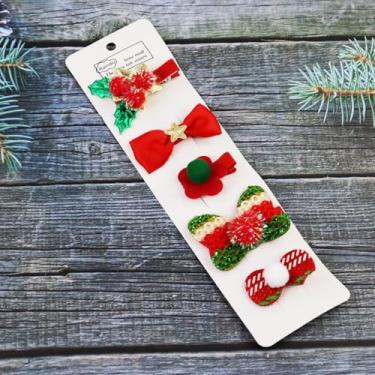 Imagem de 5 peças de grampos de cabelo fofos para mulheres, mini grampo de cabelo com flores de folha festiva, acessórios de cabelo verde vermelho para ocasiões de férias (estilo 2)