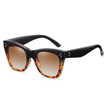 Imagem de Óculos de Sol Femininos Estilo Olho de Gato com Estampa de Leopardo Colorida e Degradê UV400, Rebites e Design Masculino para Esportes ao Ar Livre, Corrida e Ciclismo, Estampa de Leopardo Preta