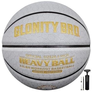 Imagem de Basquete pesado pesado 72,4 cm/75 cm, 1 kg/1,4 kg, antiderrapante, uso externo/interno, treinamento pesado, basquete para drible, passes, rebote e desenvolvimento de habilidades (cinza + ouro, 1 kg