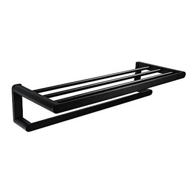 Imagem de Prateleira de armazenamento de banheiro Toalheiro duplo com prateleira, suporte de toalha de chuveiro multifuncional montado na parede de latão para banheiro, hotel, cromado/cromado