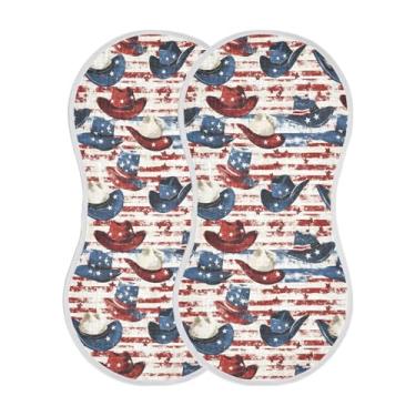 Imagem de STAYTOP 2 peças chapéu de cowboy estilo bandeira americana panos para arrotar para bebês meninos meninas e toalha de recém-nascido, panos grandes absorventes para arrotar