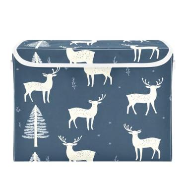 Imagem de CEBUGI Cestos de armazenamento com tampas, caixa de armazenamento de tecido dobrável, silhuetas de veado branco, caixas organizadoras de cubo para armário de casa prateleiras de quarto 40 x 30 x 39 cm