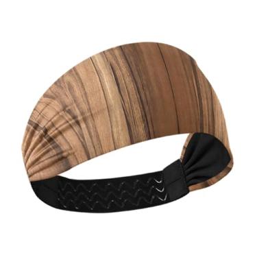 Imagem de WELLDAY Bandanas femininas com estampa de madeira teca, elásticas, macias, antiderrapantes, para mulheres correndo, faixa de cabeça feminina larga para cabelos finos