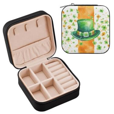 Imagem de YETTASBIN Caixa de joias com chapéu de Dia de São Patrício para adolescentes, meninas, mulheres, presente de aniversário, Natal, caixa de armazenamento portátil de couro PU, mini estojo de joias de