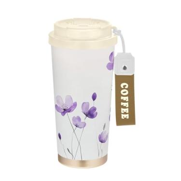 Imagem de Wassud Caneca de café de viagem com isolamento de flores simples e minimalistas, copo à prova de vazamento com tampa e canudo garrafa de água de aço inoxidável para café quente/gelo, chá e cerveja