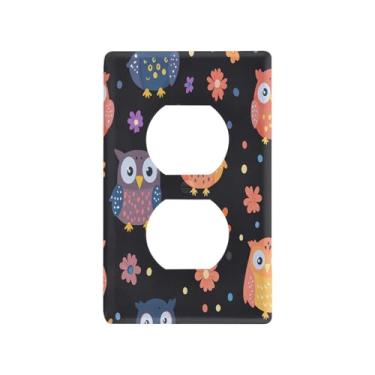 Imagem de Wassud Placa de cobertura para interruptor de luz, coruja, decorativa, para tomadas elétricas, duplex, 11 x 7 cm