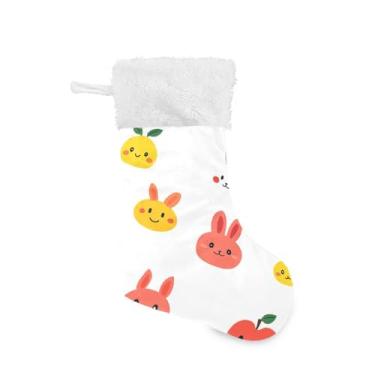Imagem de Wassud Meia fofa de Natal com punho branco, coelho fofo, 45,7 cm, grande, para decoração de lareira e cornija, pacote com 2