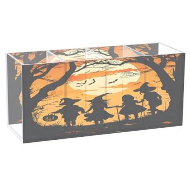 Imagem de CEBUGI Porta-lápis de acrílico com 4 compartimentos, organizador de lápis transparente, suporte de pincéis de maquiagem para bruxas, para armazenamento em casa e escritório