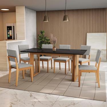 Imagem de Conjunto Sala De Jantar Dora Em Madeira Maciça 6 Cadeiras Boucle Cinza