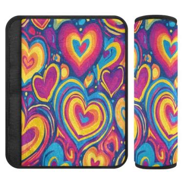 Imagem de Burbuja Capa para cinto de segurança de carro coração abstrato Valentine Protetor de cinto de segurança de carro macio confortável para alça de ombro de assento de carro, 1 par pequeno