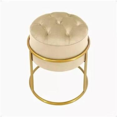 Imagem de Puff Argola Ferro Banquinho Decoração Redondo Tecido Veludo Penteadeira Sala Quarto puff redondo para Quarto, Sala ou Penteadeira, Decoração Moderna(Bege/Dourado)