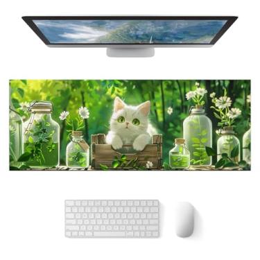 Imagem de HOMETITUTE Mouse pad Cat XL 81,5 x 28 polegadas Gaming Mousepad Diatomite teclado grande mouse pad para casa e escritório, acessórios de mesa com cena de jardim de gato branco