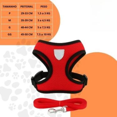 Imagem de Coleira Peitoral Ajustável para Cachorro e Gato com Guia – Peitoral Respirável Refletivo, Confortável e Seguro, Material Poliéster para Passeio(1 unidade - Vermelha,M)