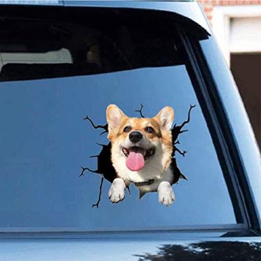 Imagem de Zpahq Adesivo engraçado Corgi para carro, vinil 3D, impermeável, para carro, janela, caminhão, para-choque, geladeira, 30 x 30 cm