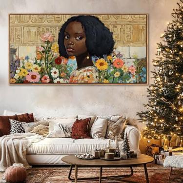 Imagem de Arte de parede afro-americana - Fotos de parede de menina negra para sala de estar, arte de parede em tela de mulher negra - Arte grande em tela emoldurada para decoração de quarto e acima da cama 50