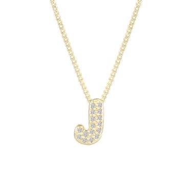 Imagem de Colar feminino banhado a ouro 14K com inicial – pingente grosso de letras de bolhas com strass, joia de nome personalizado para ela, colar delicado e elegante, presente de dia dos namorados