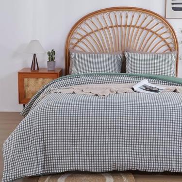 Imagem de Oli Anderson Conjunto de edredom King, 3 peças, edredom de cama verde guingão, reversível, leve, macio, com 2 fronhas para todas as estações - 264 cm x 228 cm