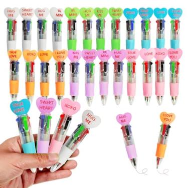 Imagem de Zhirlyn Canetas de Dia dos Namorados, mini caneta multicolorida em uma 4 em 1 Kawaii, fofas, divertidas, canetas esferográficas legais para festa de aniversário, materiais para professores (Dia dos