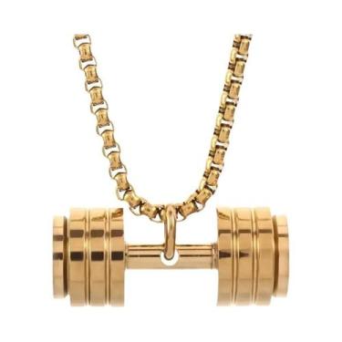 Imagem de Colar De Pingente De Halteres De Aço Titânio Unissex Punk Fitness Joia