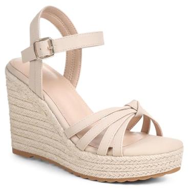 Imagem de mikarka Sandálias femininas 2025: sandálias plataforma plataforma confortáveis femininas - alpargatas trançadas para mulheres, tira no tornozelo, bico aberto, salto cunha, sandálias de praia, sapatos