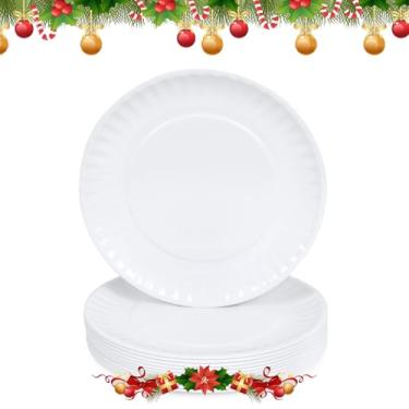 Imagem de DoDoware Conjunto de 12 pratos de jantar de melamina branca, 23 cm, pratos redondos de plástico leve, resistentes a arranhões