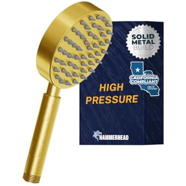 Imagem de HammerHead Showers Chuveiro de mão ALL METAL - OURO ESCOVADO - Chuveiro de baixo fluxo 1,8 Varinha de spray de 10 cm, sem restrição de fluxo | Feito de aço inoxidável 304 com bicos de silicone