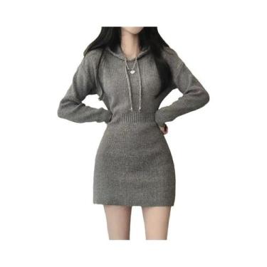 Imagem de Vestido Mini De Malha Grossa Branco Para Mulheres, Vestido Slim De Man