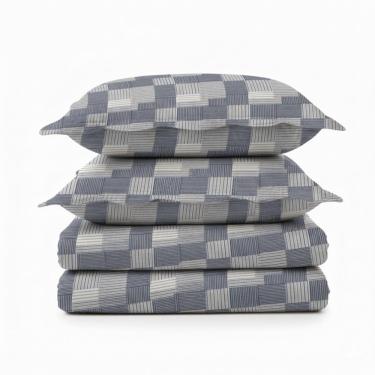 Imagem de Kit Cobre Leito Colcha Magnus Queen 3 Peças Dupla Face Estampado Geométrico - Linhas Mix - 100% Poliéster