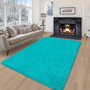 Imagem de ZJYeRug Tapete grosso ultra macio de 1,2 x 1,8 m para sala de estar, tapete felpudo fofo azul para quarto de menina, tapete felpudo para adolescentes, dormitório, berçário, decoração de casa, estética